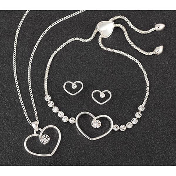 Diamond Swirl Heart SP Necklace, Bracelet & Earrings Set