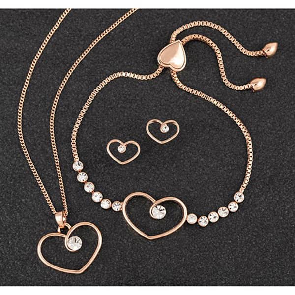 Diamond Swirl Heart RGP Necklace Bracelet & Earrings Set