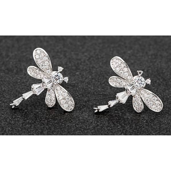 Sparkle Dragonfly Platinum Plated Stud Earrings