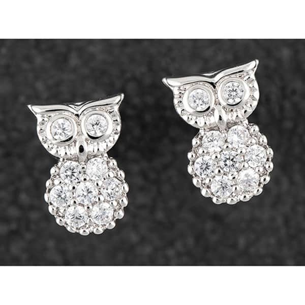 Sparkle Owl Platinum Plated Stud Earrings