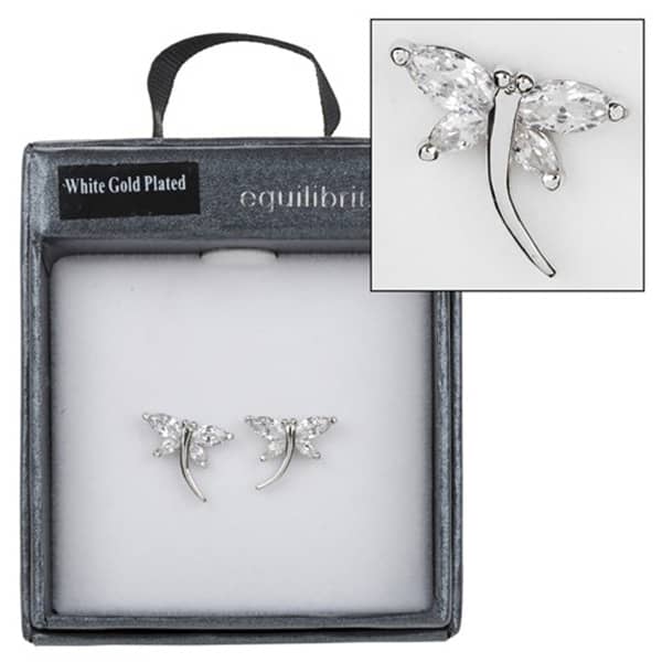 Equilibrium Crystal Dragonfly White Gold Plated Earrings