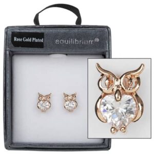 Equilibrium Rose Gold Plated Crystal Owl Earrings