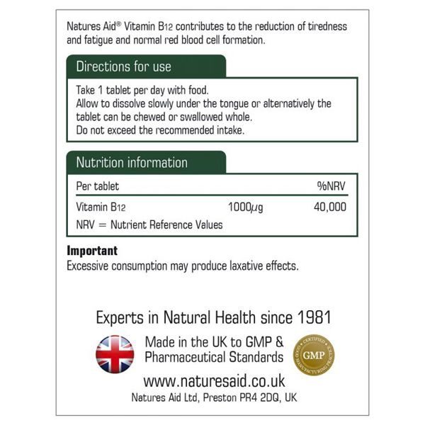 Natures Aid Vitamin B12 Sublingual Tablets (90)