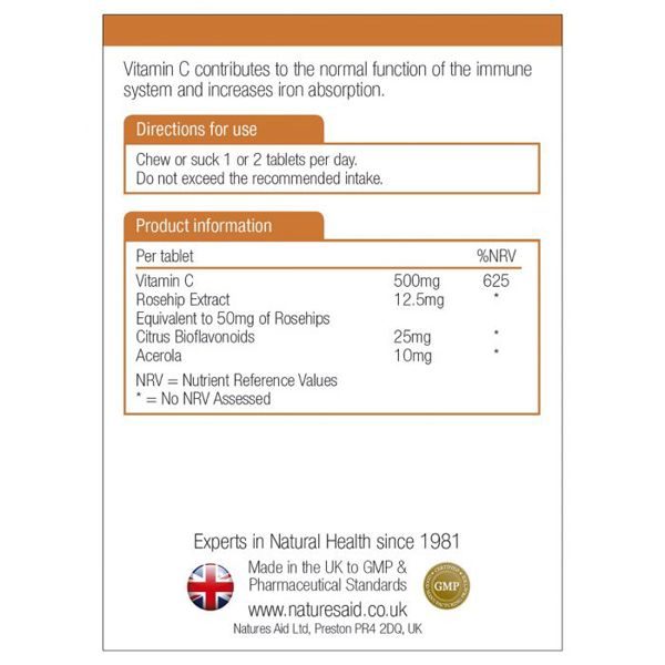 Natures Aid Vit C 500mg Chewable Sugar Free – (50) Chewable Tablets