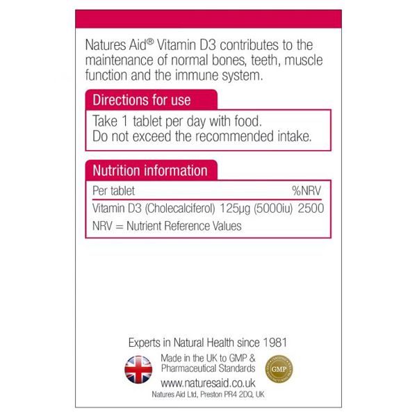 Natures Aid D3 5000IU (125µg) – (90) Tablets