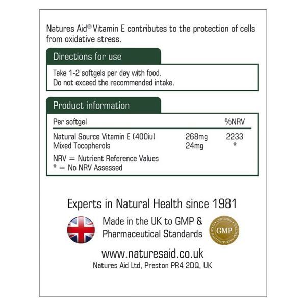 Natures Aid Vitamin E (Natural) 400IU – (60) soft gel capsules